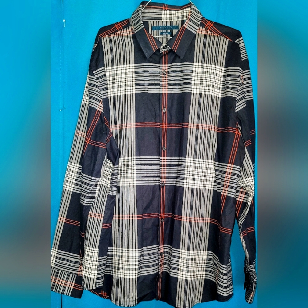 Perry Ellis Long Sleeve Plaid Shirt~Men's Size XXL